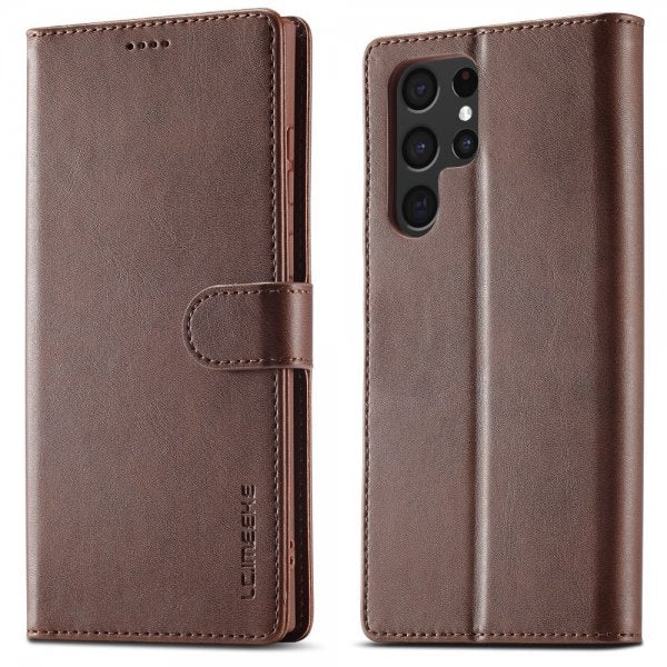 Lc.Imeeke Samsung Galaxy S24 Ultra Etui med Kortlomme stativfunksjon Mørkebrun