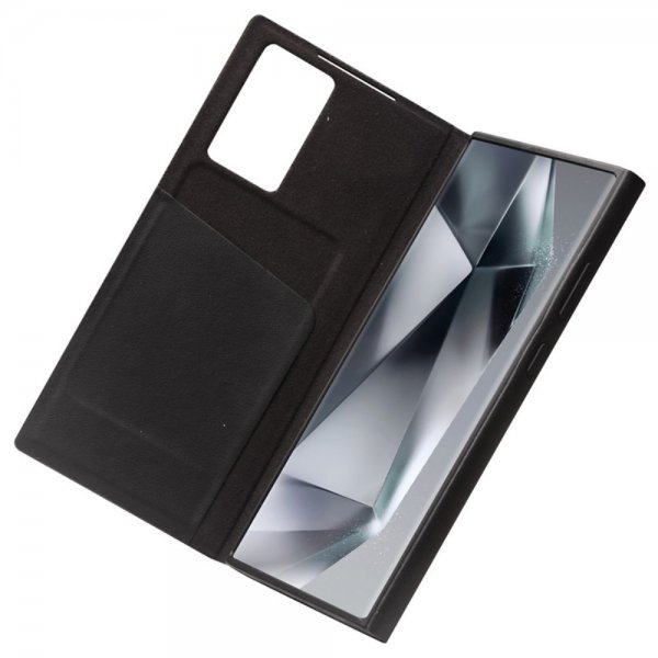 Qialino Samsung Galaxy S24 Ultra Etui View Window Ekte skinn Svart