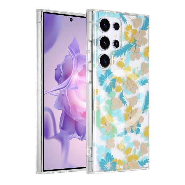 Samsung Galaxy S24 Ultra Deksel Blomstermønster MagSafe Turkis