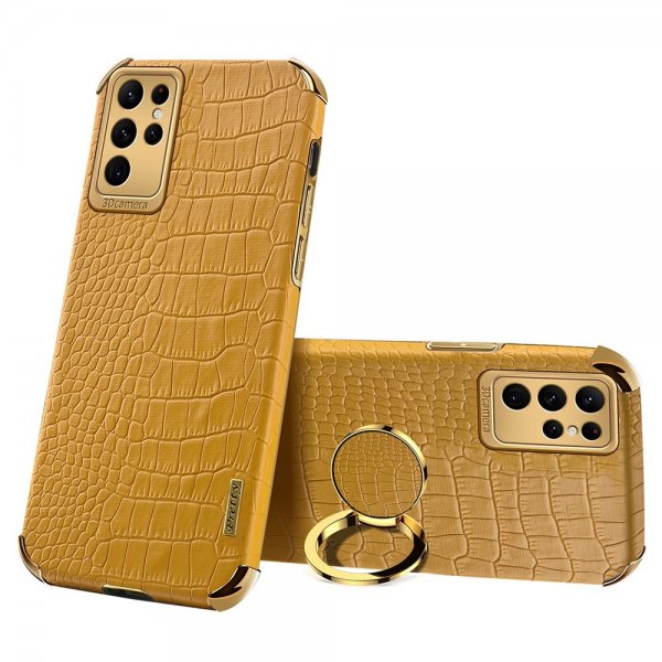 Samsung Galaxy S24 Ultra Deksel Krokodillemønster Finger Ring Gul