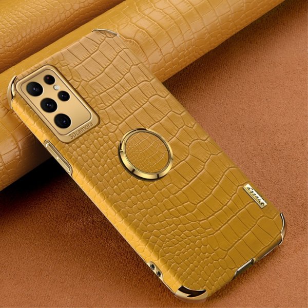 Samsung Galaxy S24 Ultra Deksel Krokodillemønster Finger Ring Gul