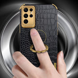 Samsung Galaxy S24 Ultra Deksel Krokodillemønster Finger Ring Gul
