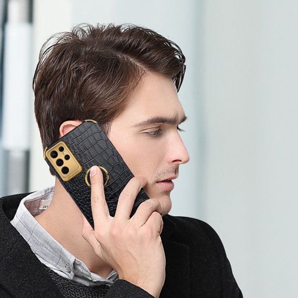 Samsung Galaxy S24 Ultra Deksel Krokodillemønster Finger Ring Gul