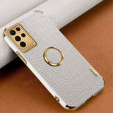 Samsung Galaxy S24 Ultra Deksel Krokodillemønster Finger Ring Hvit