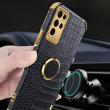 Samsung Galaxy S24 Ultra Deksel Krokodillemønster Finger Ring Hvit