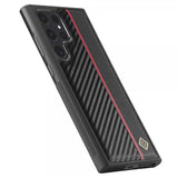 Lc.Imeeke Samsung Galaxy S24 Ultra Deksel Karbonfibertekstur Rød Stripe Svart