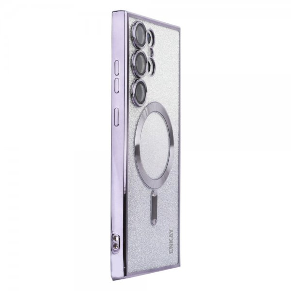 ENKAY Samsung Galaxy S24 Ultra Deksel Belagt Kant Glitter MagSafe Lilla