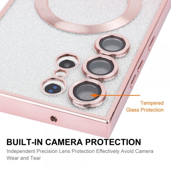 ENKAY Samsung Galaxy S24 Ultra Deksel Belagt Kant Glitter MagSafe Rosa