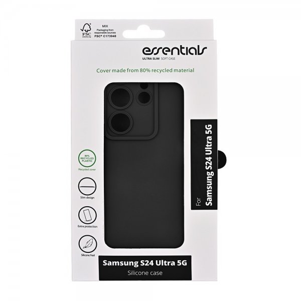 Essentials Samsung Galaxy S24 Ultra Deksel Silicone Case Svart