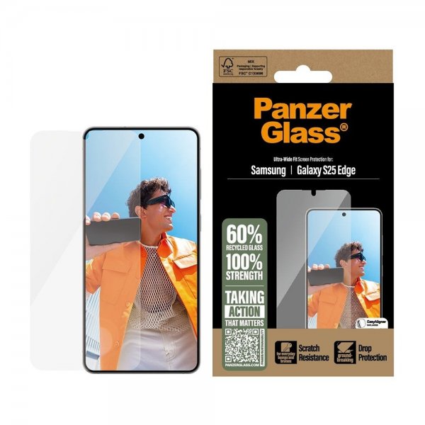PanzerGlass Samsung Galaxy S25 Edge Skjermbeskytter Ultra-Wide Fit EasyAligner