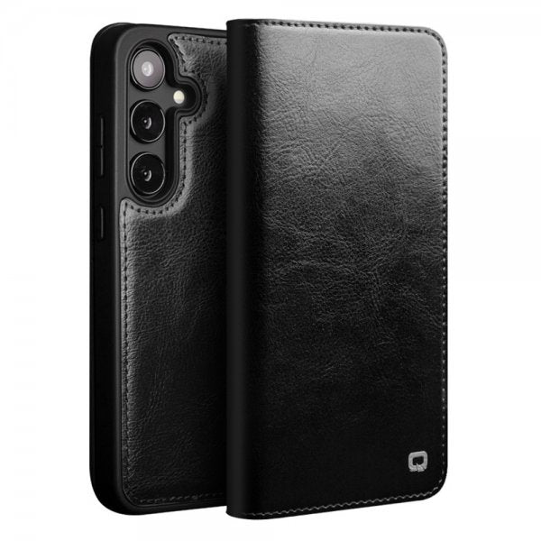 Qialino Samsung Galaxy S25 Etui Ekte Skinn Svart