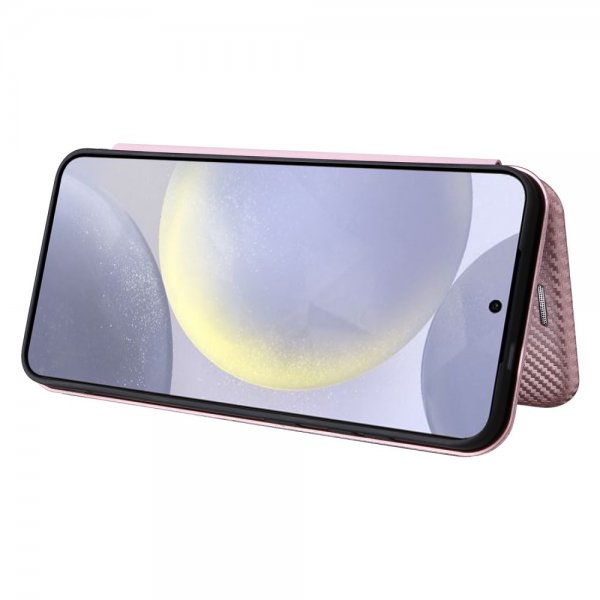 Samsung Galaxy S25 Etui Karbonfibertekstur Rosegull