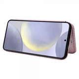 Samsung Galaxy S25 Etui Karbonfibertekstur Rosegull