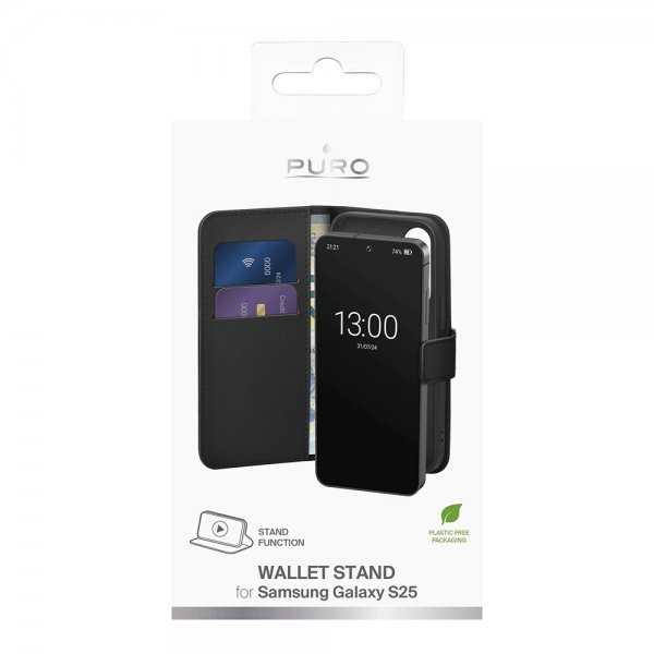 Puro Samsung Galaxy S25 Etui Wallet Stand Svart