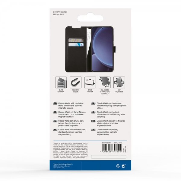 Vivanco Samsung Galaxy S25 Plus Etui Classic Wallet Svart