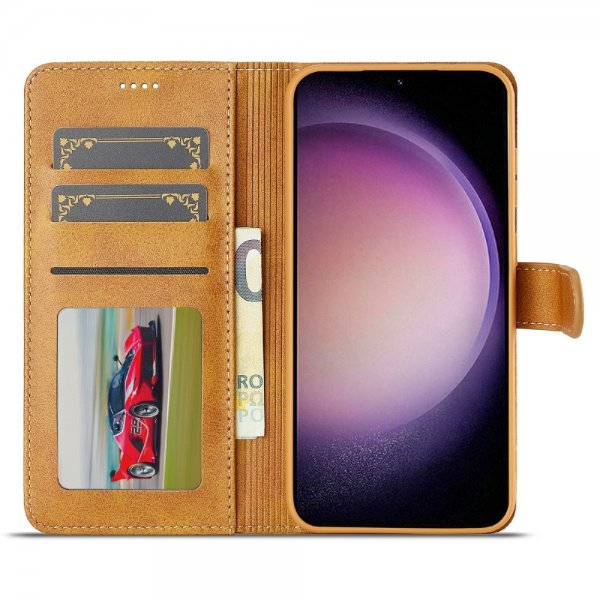 Lc.Imeeke Samsung Galaxy S25 Plus Etui med Kortlomme stativfunksjon Lysebrun