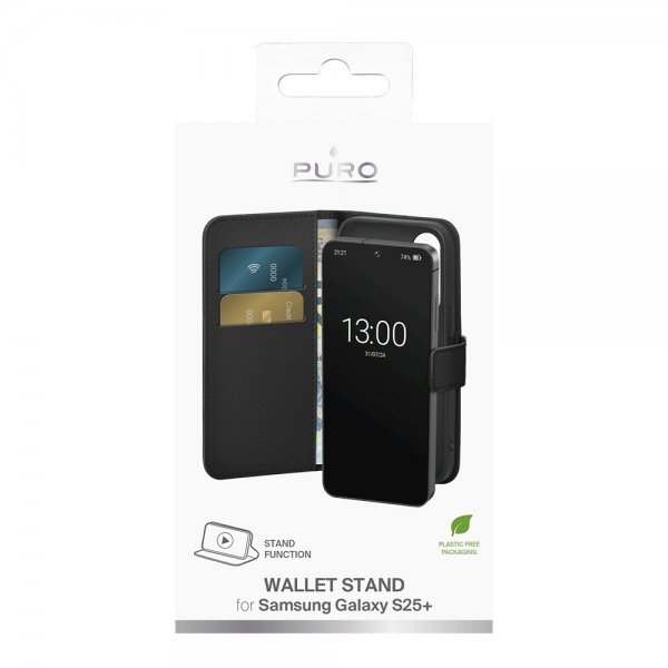 Puro Samsung Galaxy S25 Plus Etui Wallet Stand Svart