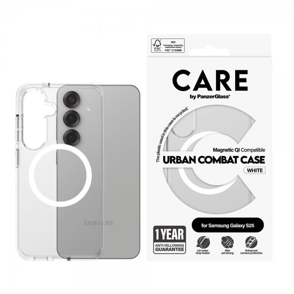 CARE by PanzerGlass Samsung Galaxy S25 Deksel Urban Combat MagSafe Hvit