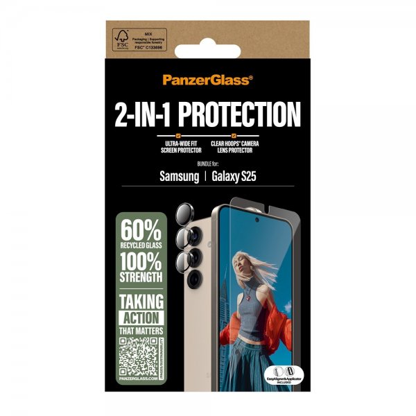 PanzerGlass Samsung Galaxy S25 Skjermbeskytter og Kamerabeskytter 2-in-1 Bundle