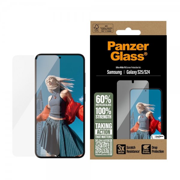 PanzerGlass Samsung Galaxy S24/Galaxy S25 Skjermbeskytter Ultra-Wide Fit EasyAligner