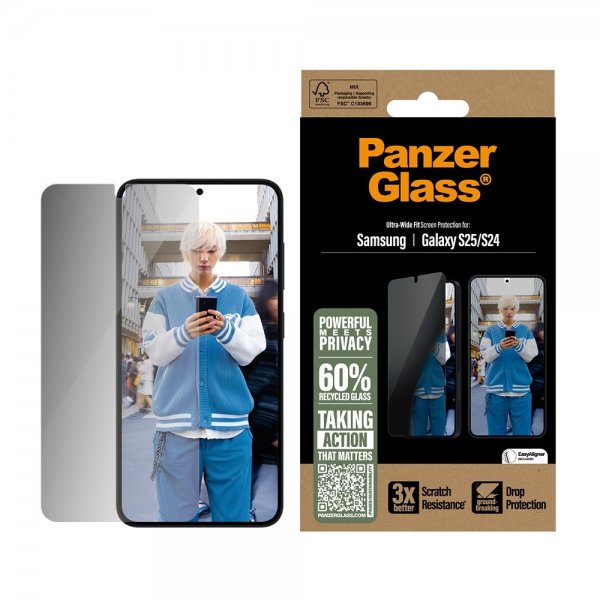 PanzerGlass Samsung Galaxy S24/Galaxy S25 Skjermbeskytter Ultra-Wide Fit Privacy EasyAligner