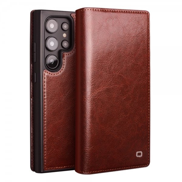 Qialino Samsung Galaxy S25 Ultra Etui Ekte Skinn Brun