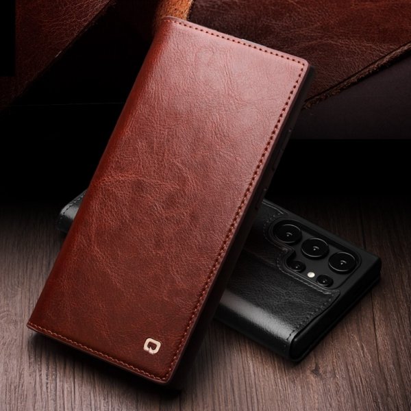 Qialino Samsung Galaxy S25 Ultra Etui Ekte Skinn Brun