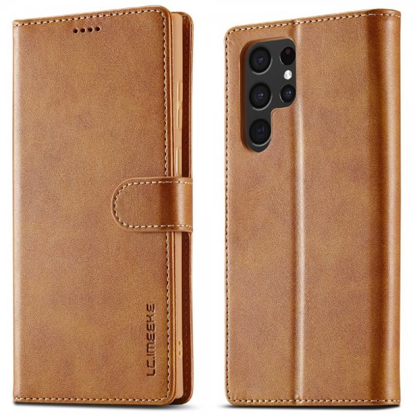 Lc.Imeeke Samsung Galaxy S25 Ultra Etui med Kortlomme stativfunksjon Lysebrun