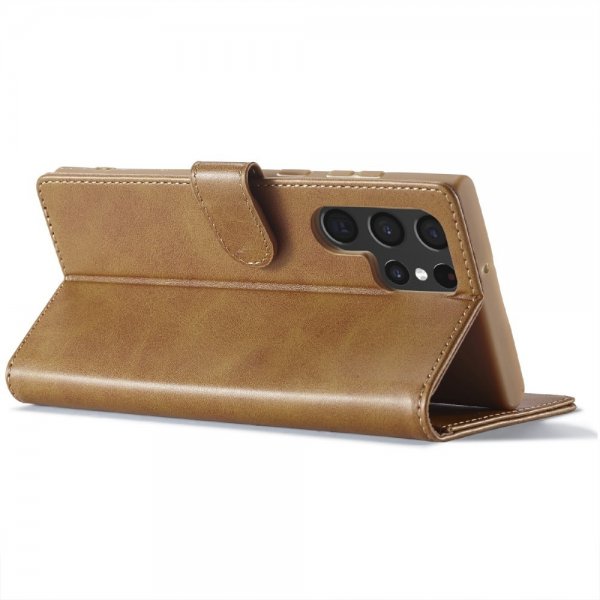 Lc.Imeeke Samsung Galaxy S25 Ultra Etui med Kortlomme stativfunksjon Lysebrun