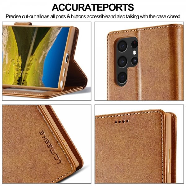 Lc.Imeeke Samsung Galaxy S25 Ultra Etui med Kortlomme stativfunksjon Lysebrun