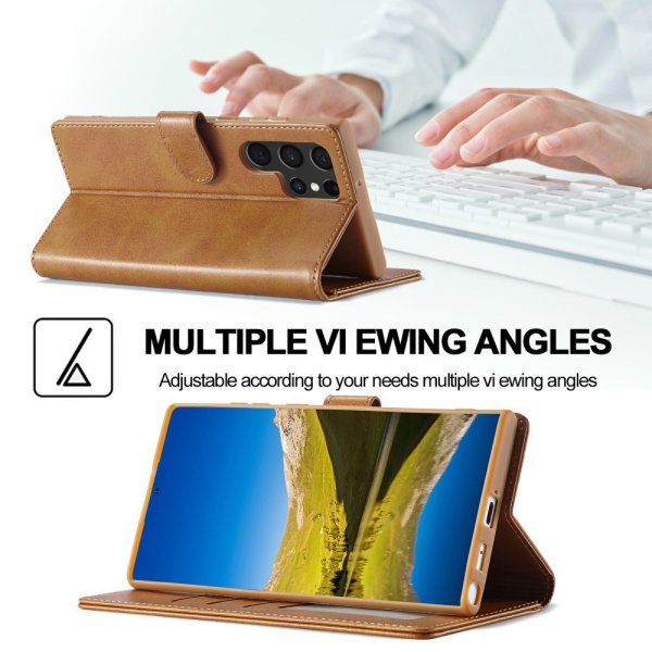 Lc.Imeeke Samsung Galaxy S25 Ultra Etui med Kortlomme stativfunksjon Lysebrun