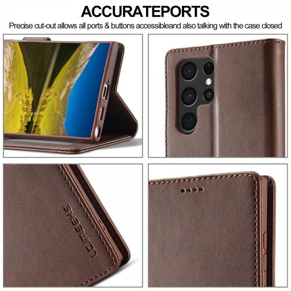 Lc.Imeeke Samsung Galaxy S25 Ultra Etui med Kortlomme stativfunksjon Mørkebrun