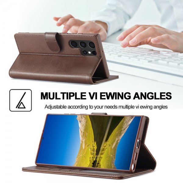 Lc.Imeeke Samsung Galaxy S25 Ultra Etui med Kortlomme stativfunksjon Mørkebrun