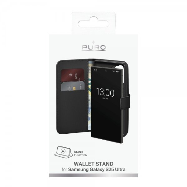 Puro Samsung Galaxy S25 Ultra Etui Wallet Stand Svart
