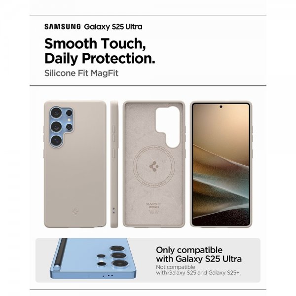 Spigen Samsung Galaxy S25 Ultra Deksel Silicone Fit MagFit Natural Titanium