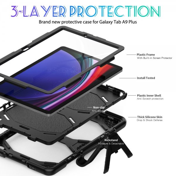 Samsung Galaxy Tab A9 Plus/Tab A11 Plus Deksel Heavy Duty Armor Svart