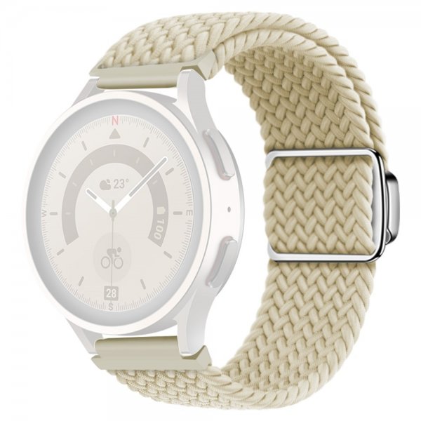 Samsung Galaxy Watch 20mm Armbånd Flettet Nylon Krem Hvit