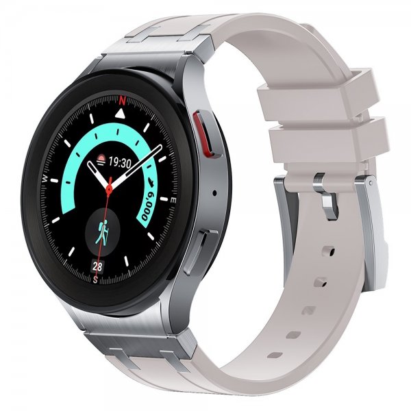Samsung Galaxy Watch 20mm Armbånd Silikon Sølv Spenne Beige