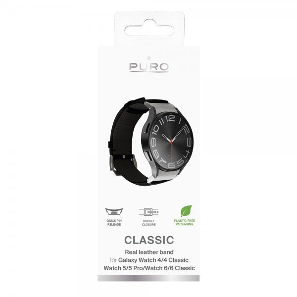 Puro Samsung Galaxy Watch 20mm Armbånd Leather Band Svart