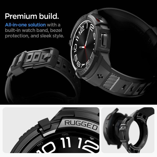 Spigen Samsung Galaxy Watch 6 Classic 47mm Deksel Armbånd Rugged Armor Pro Svart