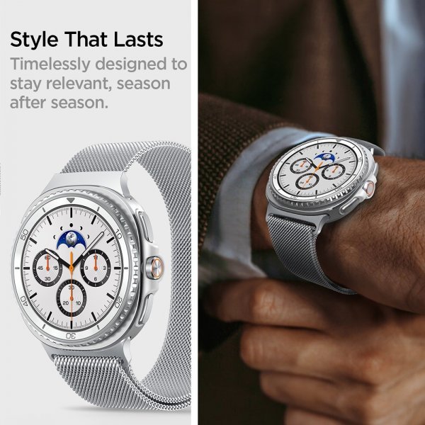 Spigen Samsung Galaxy Watch 8 40/44mm/Classic 46mm Armbånd Metal Fit Sølv
