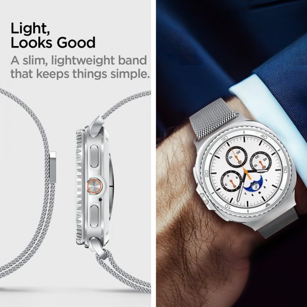 Spigen Samsung Galaxy Watch 8 40/44mm/Classic 46mm Armbånd Metal Fit Sølv