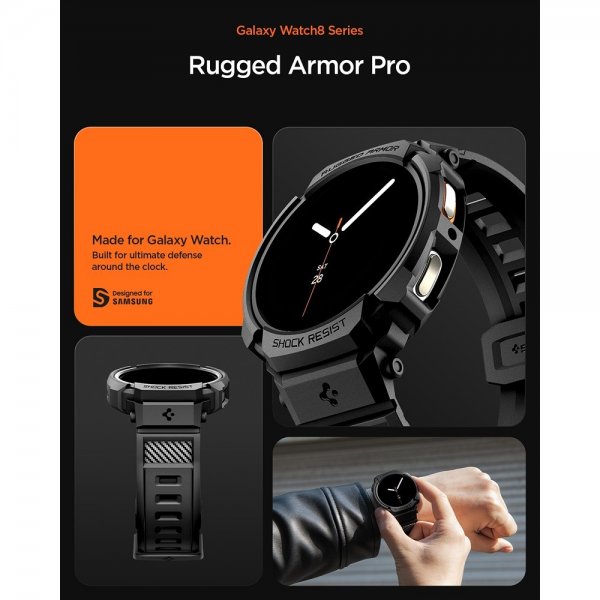 Spigen Samsung Galaxy Watch 8 44mm Armbånd og Deksel Rugged Armor Pro Matte Black