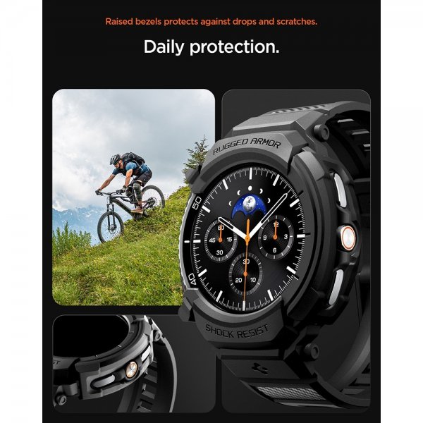 Spigen Samsung Galaxy Watch 8 Classic 46mm Armbånd og Deksel Rugged Armor Pro Matte Black