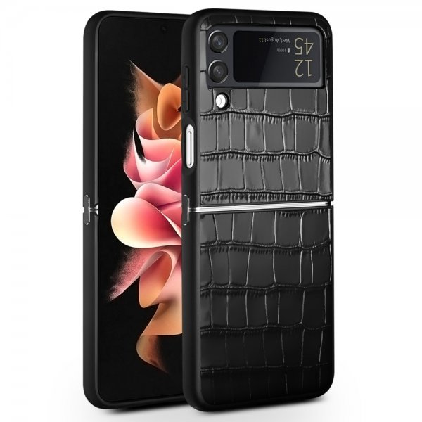 Qialino Samsung Galaxy Z Flip 4 Deksel Krokodillemønster Svart