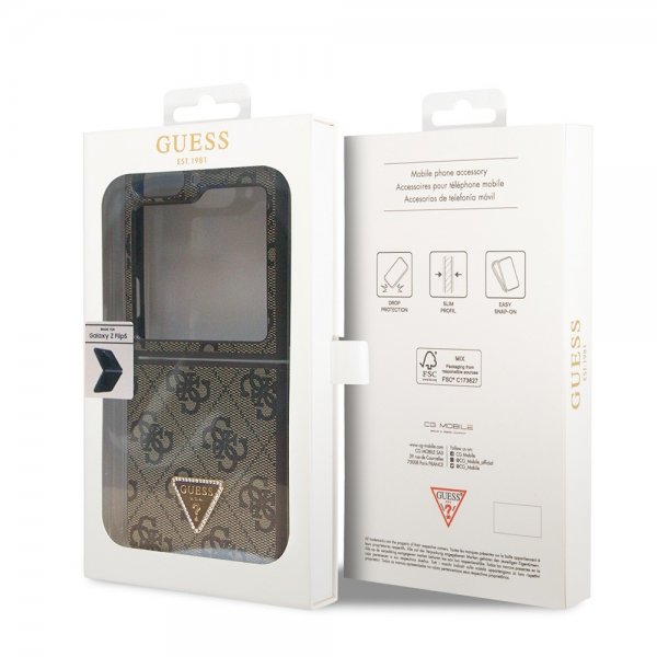 Guess Samsung Galaxy Z Flip 5 Deksel 4G Metal Triangle Strass Brun