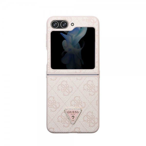 Guess Samsung Galaxy Z Flip 5 Deksel 4G Metal Triangle Strass Rosa