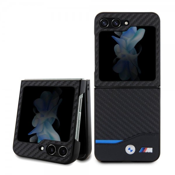 BMW Samsung Galaxy Z Flip 5 Deksel Carbon Effect Metal Logo Svart