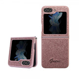 Guess Samsung Galaxy Z Flip 5 Deksel Glitter Flakes Metal Logo Rosa