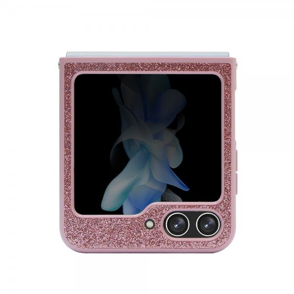 Guess Samsung Galaxy Z Flip 5 Deksel Glitter Flakes Metal Logo Rosa